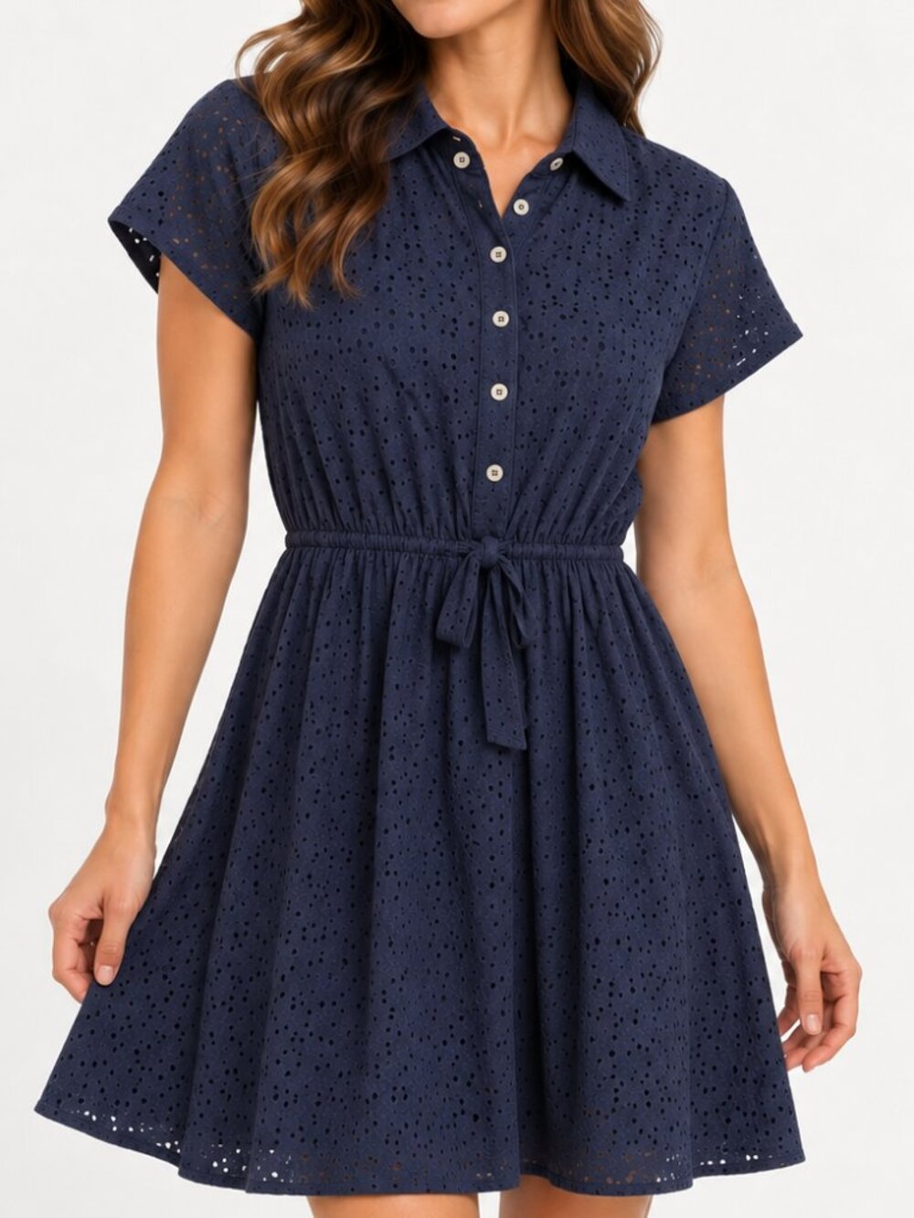 J.Crew Mercantile Navy Eyelet Fit & Flare Shirt Dress Size Medium